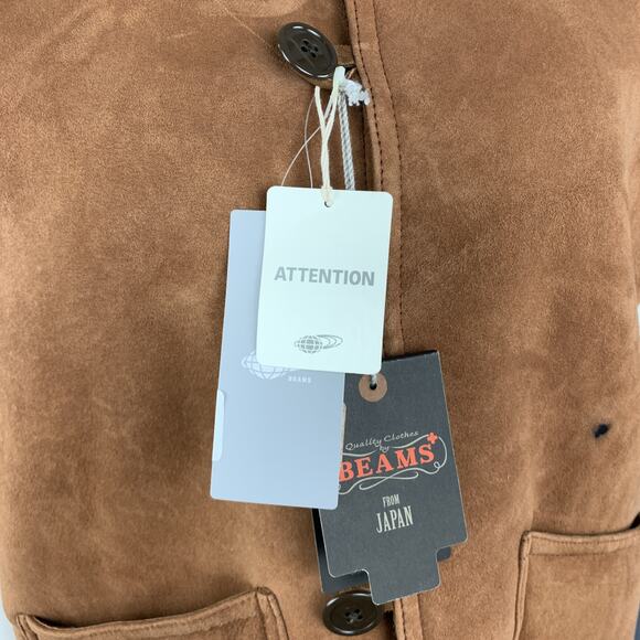 BEAMS Size XL Tan Suede Sheep Leather Shearling Vest - Picture 5 of 9